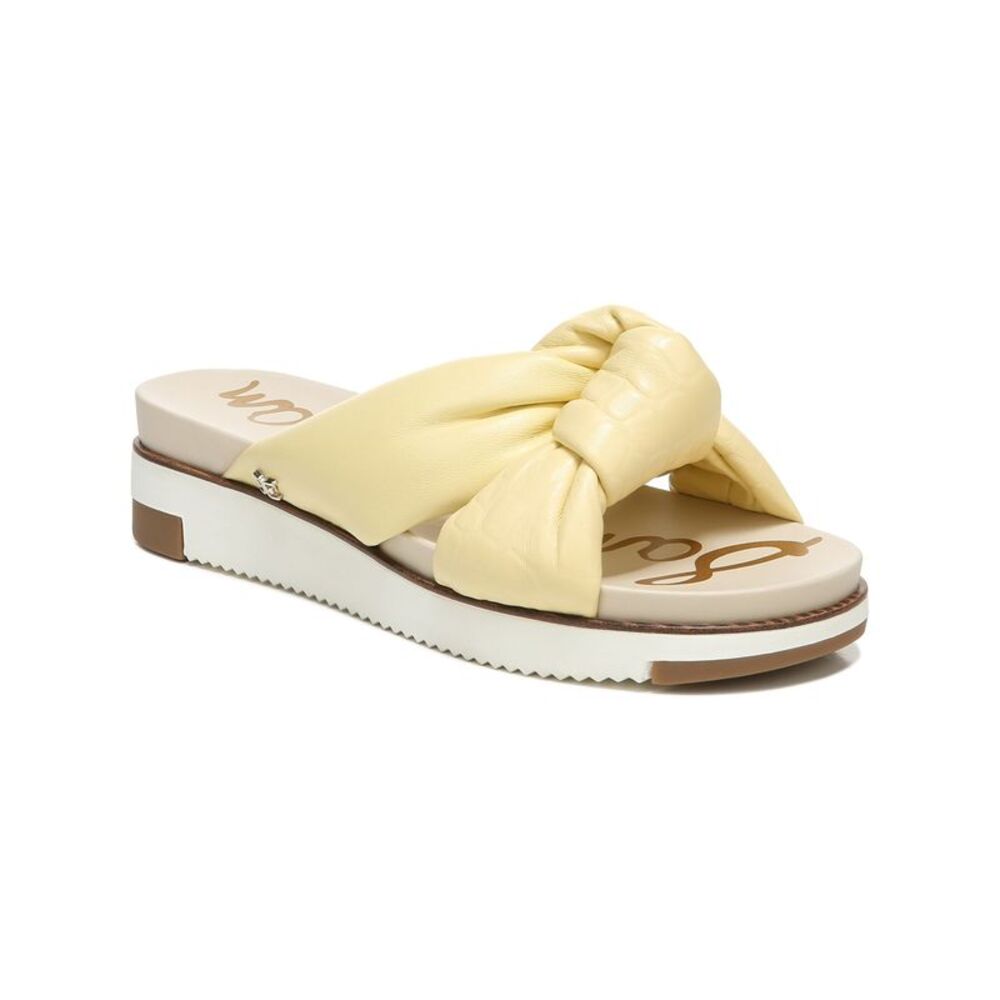 NWT SAM EDELMAN Womens Yellow 1/2 Platform Agatha Wedge Slide Sandals 10 M - Picture 1 of 5